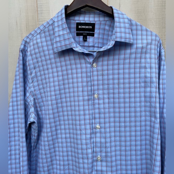 Bonobos Slim Fit Shirt Blue & Red Plaid Button Down Mens Large - Picture 3 of 8